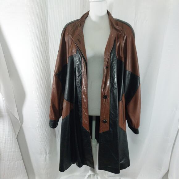 ROAMAN'S! EXQUISITE BLACK & BROWN GENUINE LEATHER GEOMETRIC JACKET, COAT! SZ 1X - Picture 4 of 12